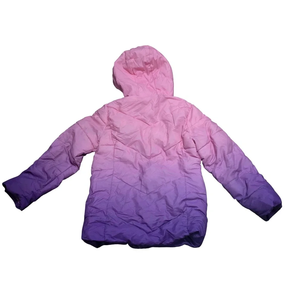 Swiss Tech Girls Pink Purple Ombre Puffer Jacket Hooded Winter Coat Size L 10-12